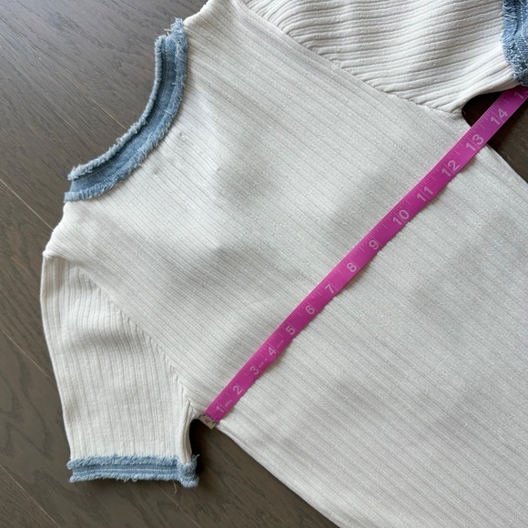 SANDRO Alecia Knit Denim Trim Midi Dress White Button Detail - FR 38 / US 6 - Picture 8 of 12